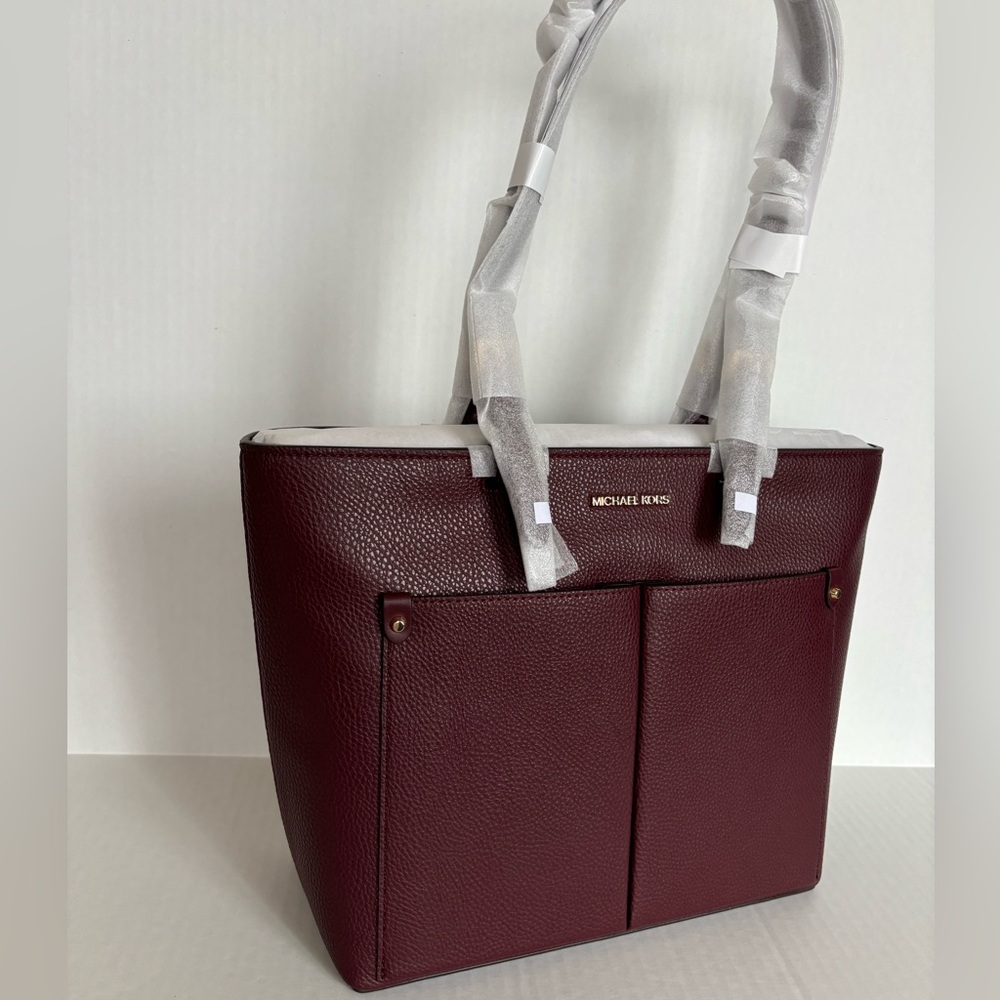 NWT Michael Kors Jet Set Travel Medium Double Pocket Tote Oxblood Vegan Leather